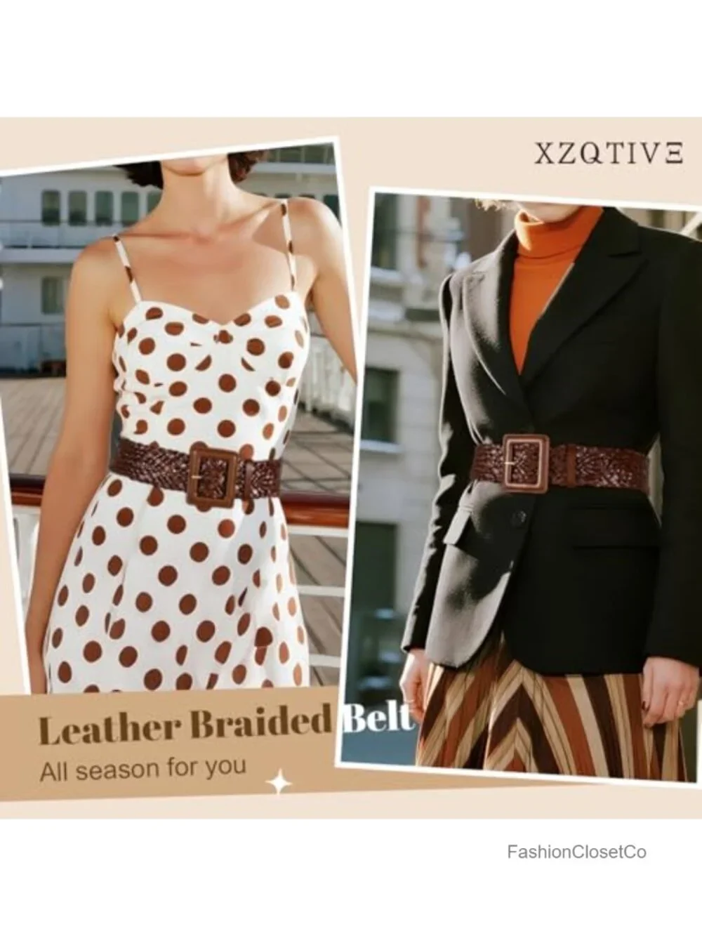 Wide Leather Belt - No Hole Adjustable Waist Belt for Dresses